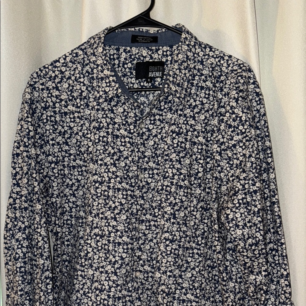Men's Blue Floral Casual Button Down Shirt